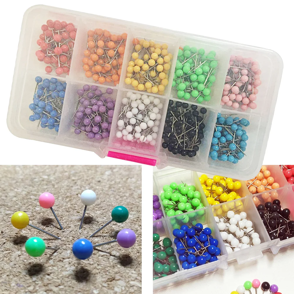 500pcs Multi-color Push Round Head Map Tacks for Maps Calendar Whiteboard Fabric Making (Ten Color) round push pin