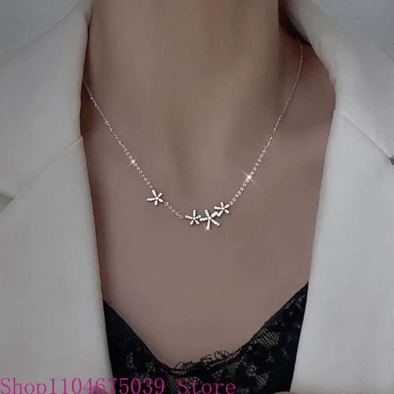 

5asd European American Diamonds Star-Studded Flower Pendant All-match Clavicle Chain Adjustable Chain Cold Wind Neck Chain