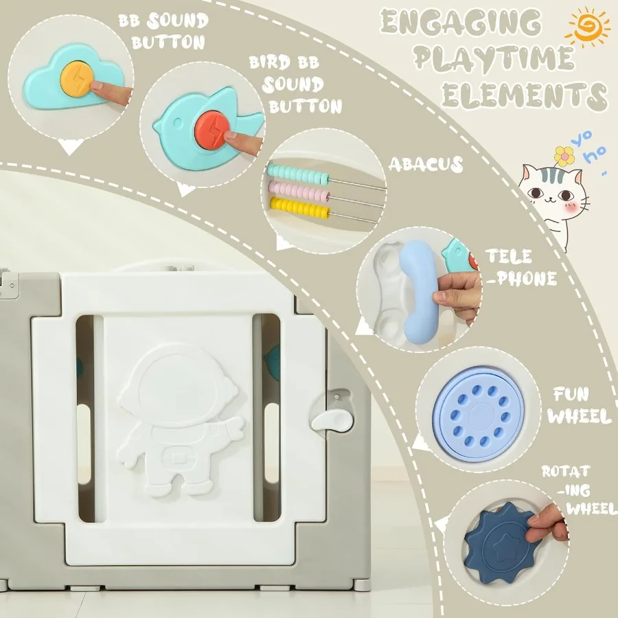 14 painéis caneta de jogo do bebê extra grande cercadinho do bebê dobrável astronautas jogar canetas para bebês e crianças portátil ajustável cerca