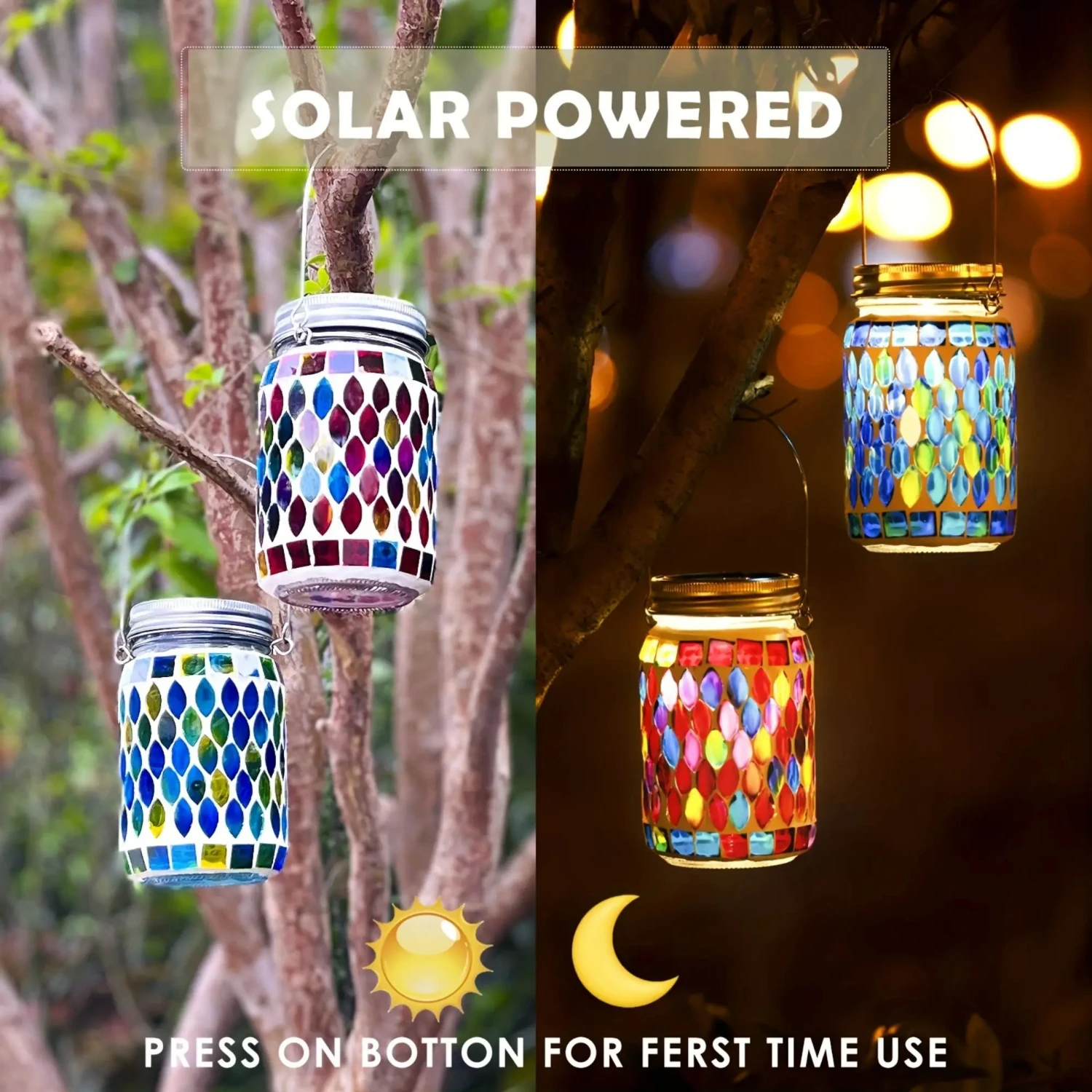 1pc Mosaic Solar Waterproof Outdoor Hanging Lanterns,Outdoor Hanging Lanterns Rechargeable Waterproof, Night Light,Table Lamp