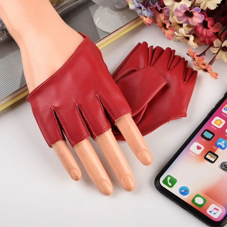 

Women's gloves sexy half palm fingerless gloves Women jazz dance ds PU leather semi-finger gloves motorcycle gloves