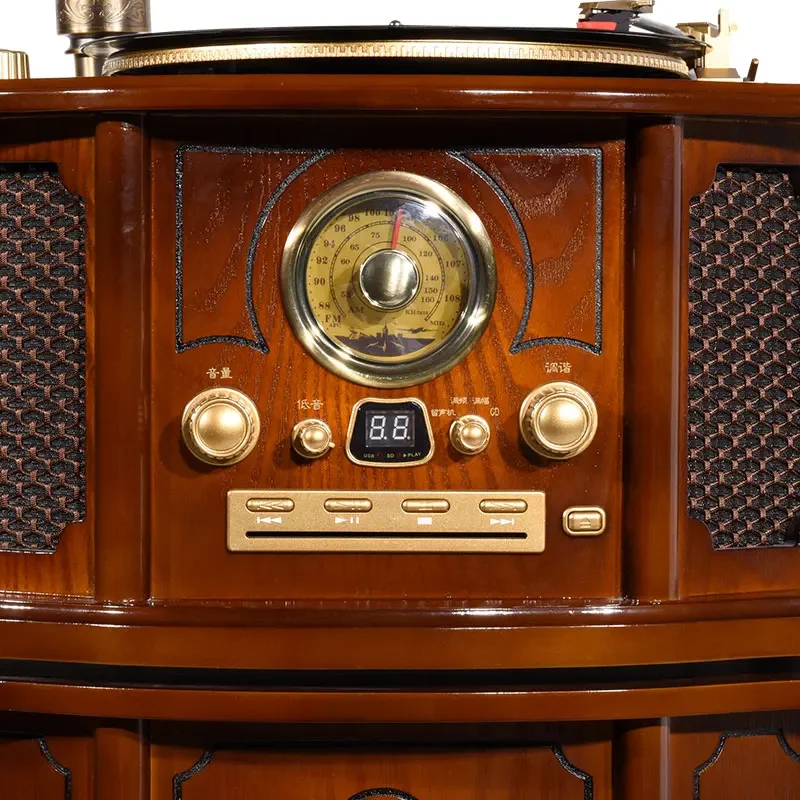 Latest 2024 model multifunctional wooden vintage vinyl record CD player w/built in AM/FM radio and Speakers gramophone 