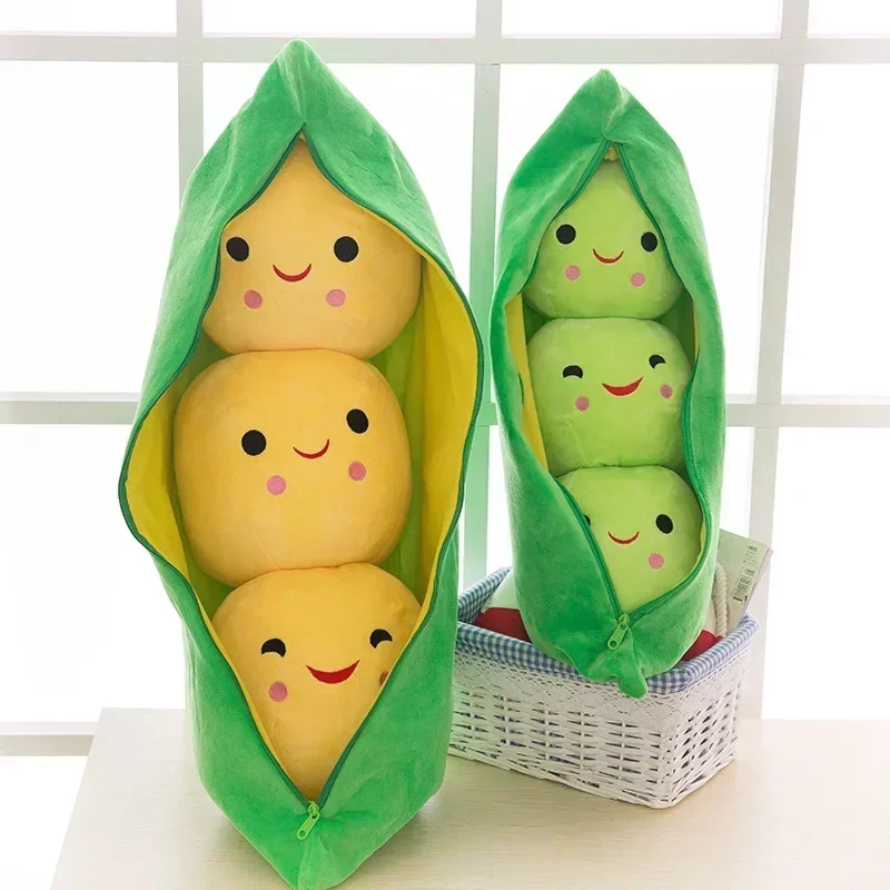 20-90cm Smile Peas Pod Creative Plant Plush Doll Cushion Fruit and Vegetable Themed Anti-Stress Toy for Children Gift