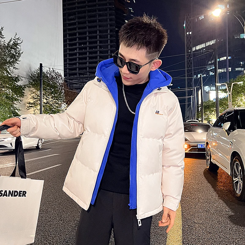 

Мужская утепленная куртка из искусственной кожи с капюшоном, имитация двухслойной, с эффектом объемной стежки, зимнее пальто, теплая повседневная модная зимняя верхняя одежда