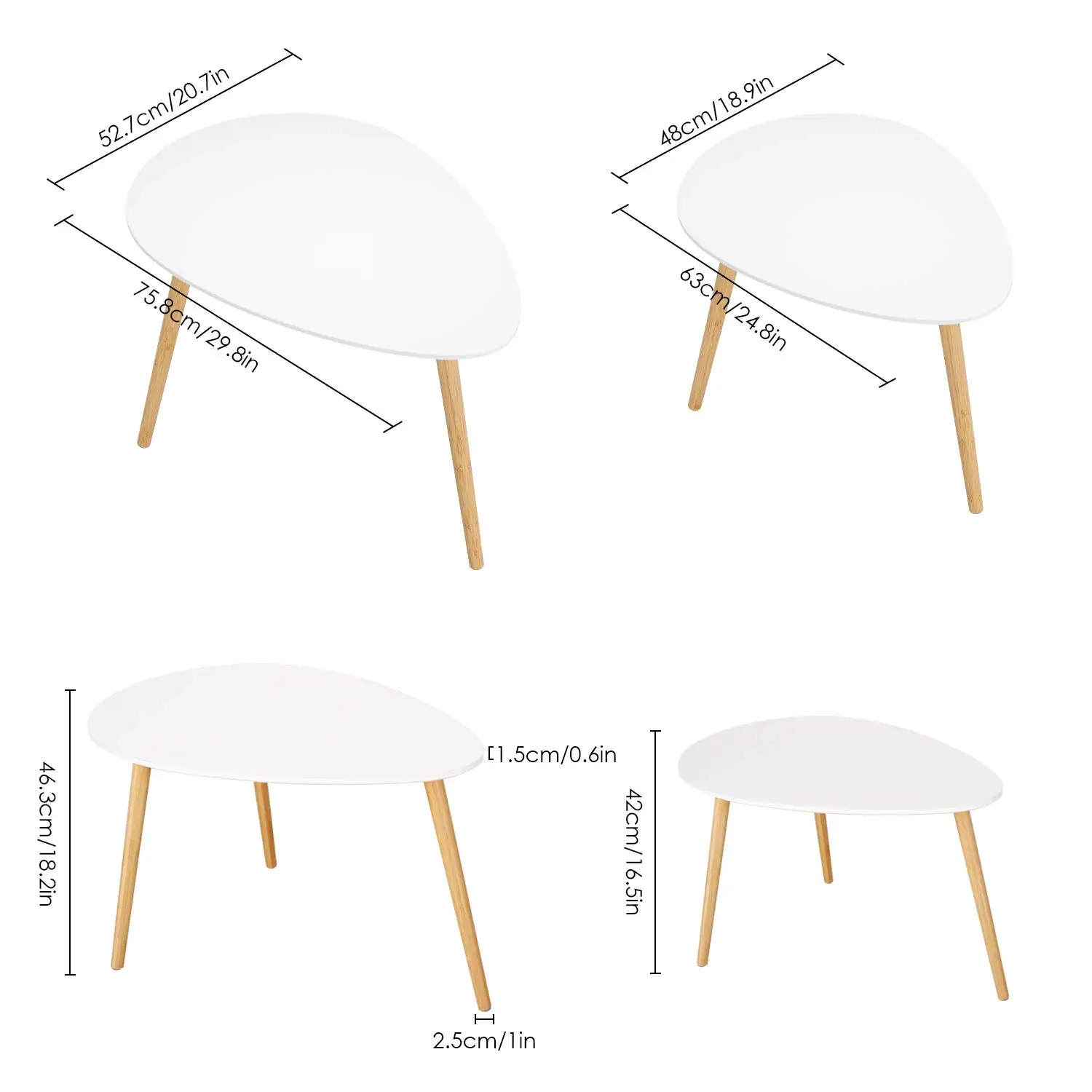 Getone Petite Table Basse, Lot de 2 Tables d\'appoint, Table de Canapé Blanche, Tables Gigognes pour Salon, Chambre à Coucher, Bureau, Scandinave