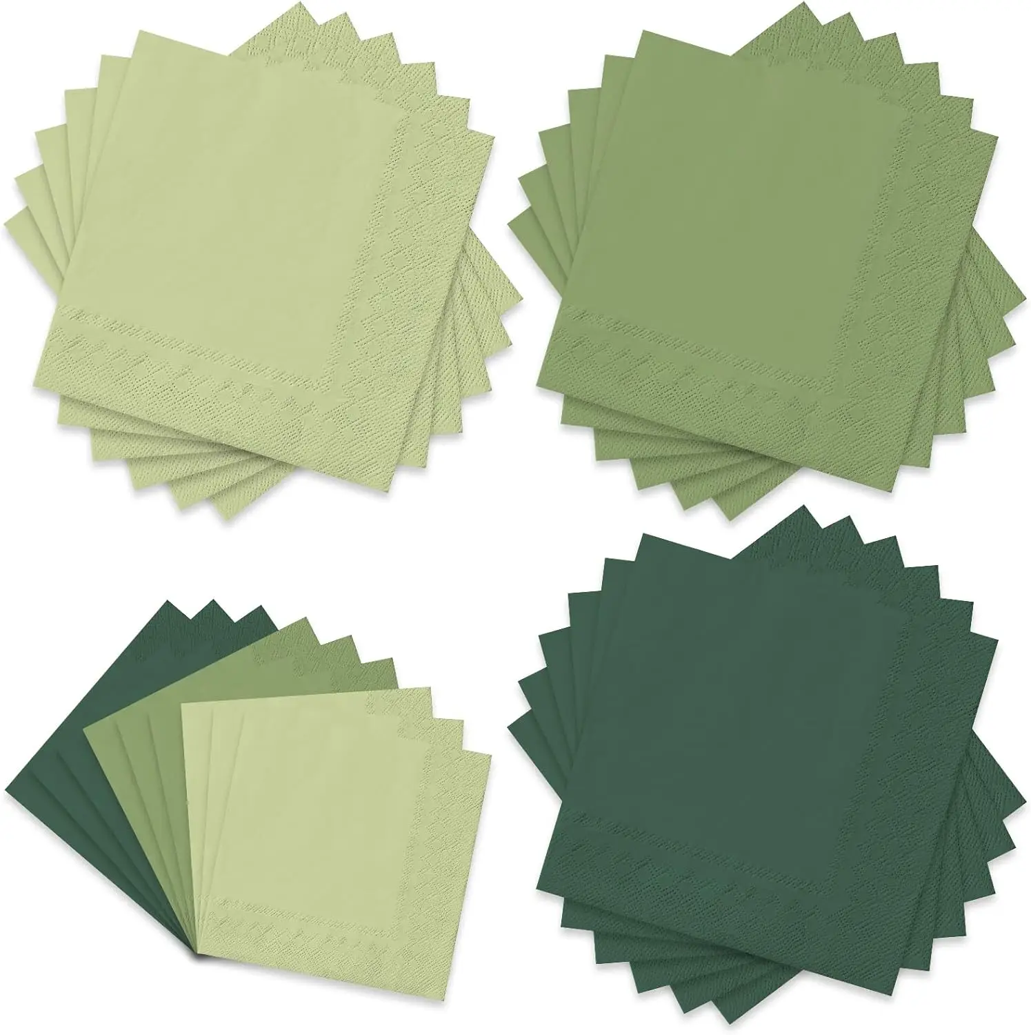100PCS Green Paper Cocktail Napkins Disposable Beverage Embossed Wedding Soft for Birthday Dinner Party Bridal Shower Luncheon