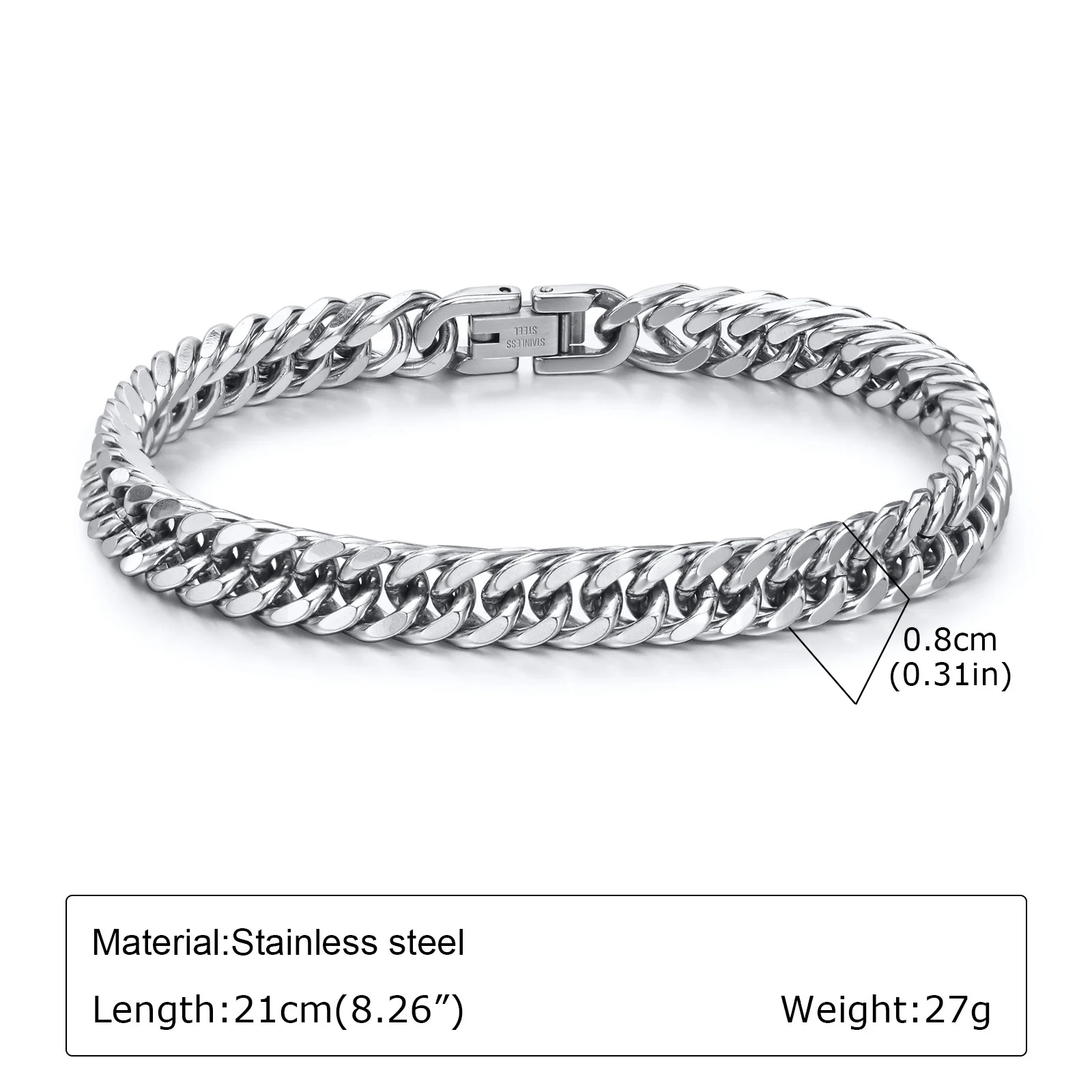 Punk Silberfarbene Herren-Kettenarmbänder, Hip-Hop Edelstahl Geflochtenes Gliederarmband, Klassischer Metallschmuck Geschenk für Ihn Papa