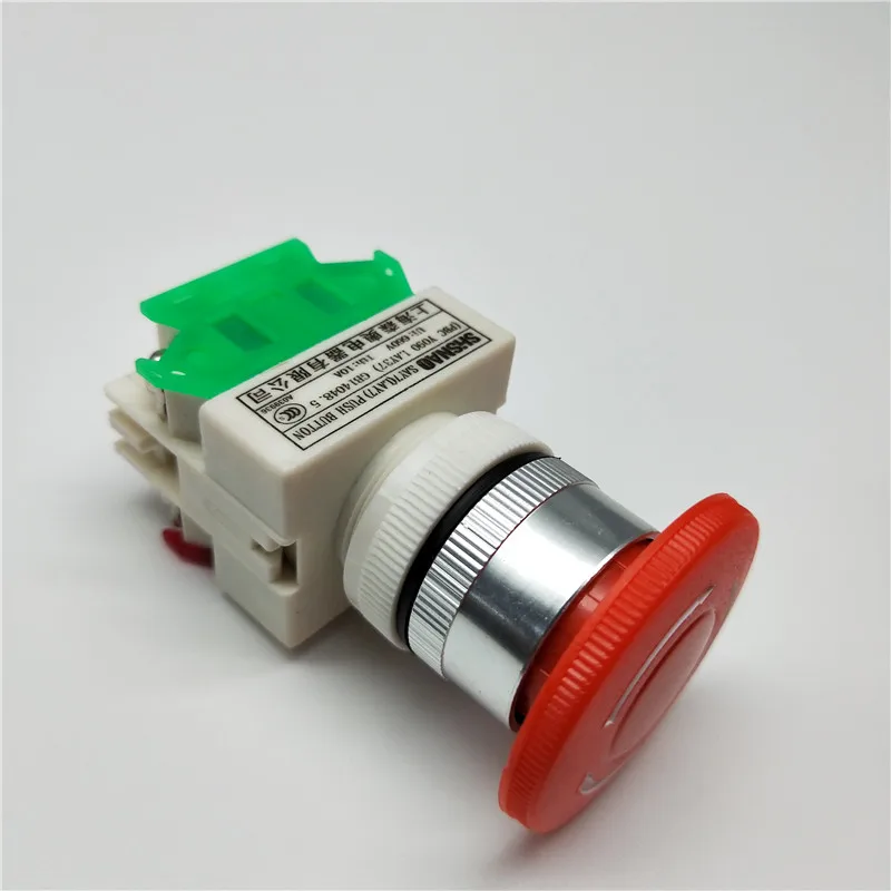 1PCS Plastic Shell Red Sign Push Button Switch DPST Mushroom Emergency Stop Button AC 660V 10A NO+NC LAY37-11ZS