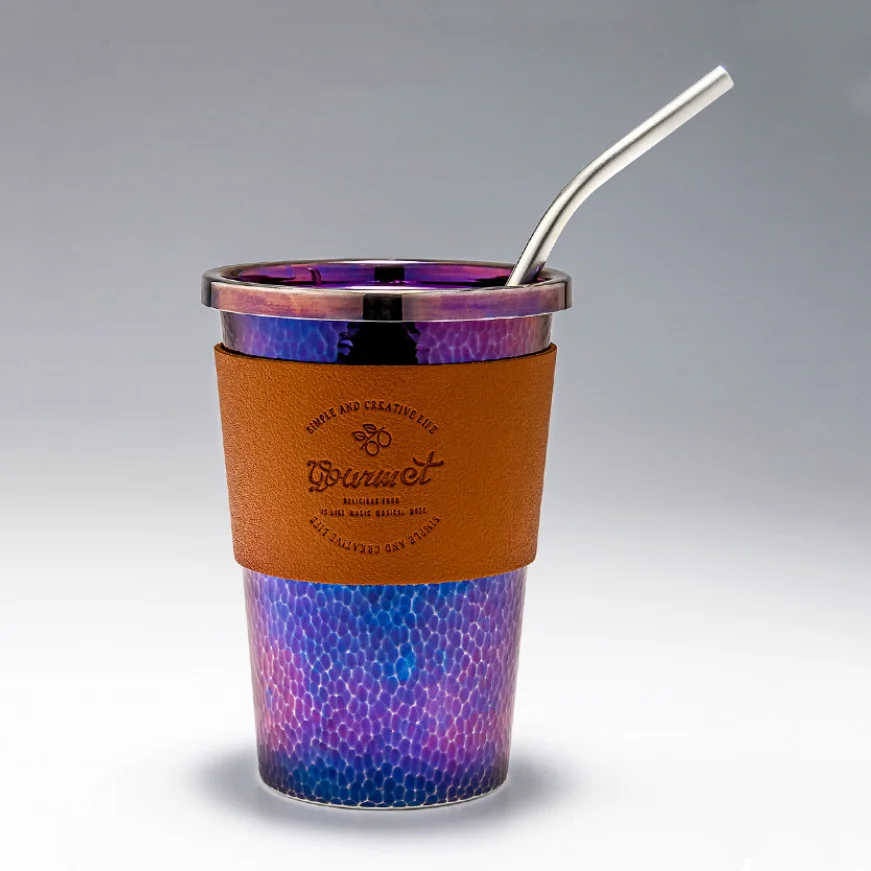 Handmade Sterling Silver 999 Colorful Starry Cup Water Mug, Heat Insulation, Straw Lid, Anti-Scalding Teacup, Food Grade