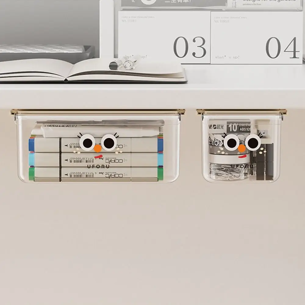 Caja de almacenamiento tipo cajonera colgante debajo del escritorio, caja de almacenamiento de papelería autoadhesiva Invisible, transparente de gran capacidad
