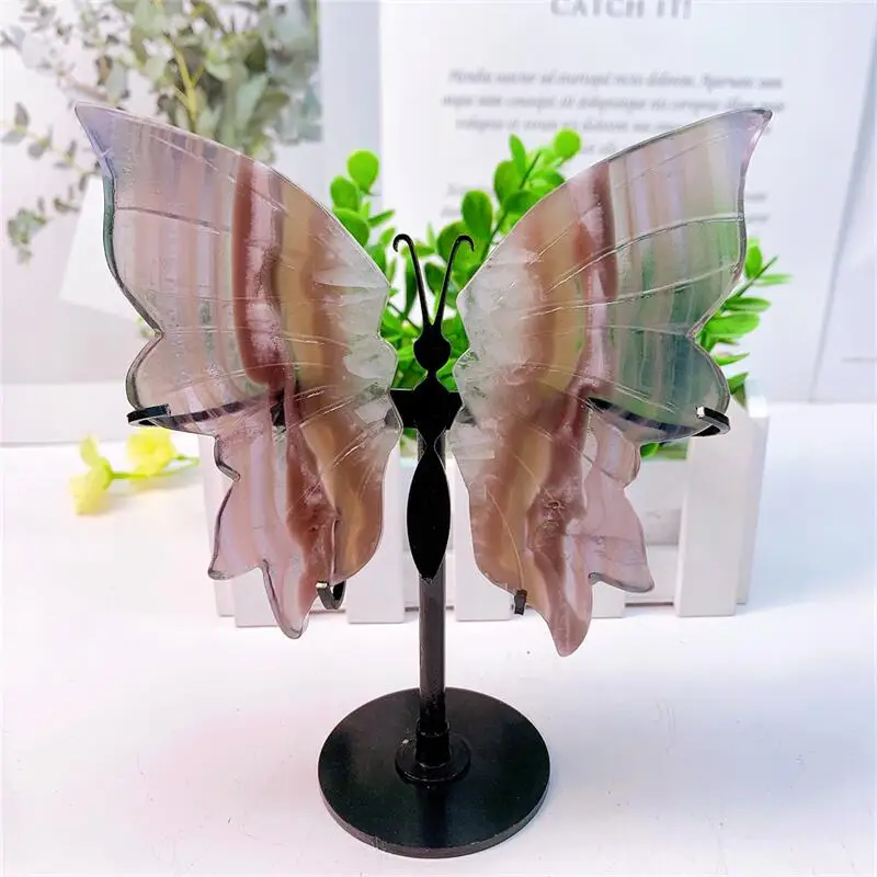 Natural Fluorite Butterfly Wings Crystal Carving Crafts Healing Energy Lucky Stone Home Decoration Birthday Gift 1pair