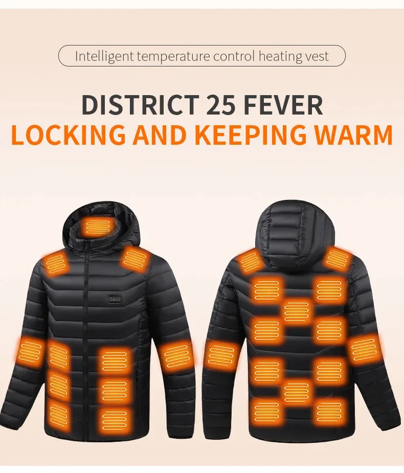 25-Zahlen-Heizjacke für Herren und Damen, Winter, USB, elektrische Heizung, Parka, intelligente Heizkleidung für den Winter, warme Baumwollkleidung im Freien – Detail 4