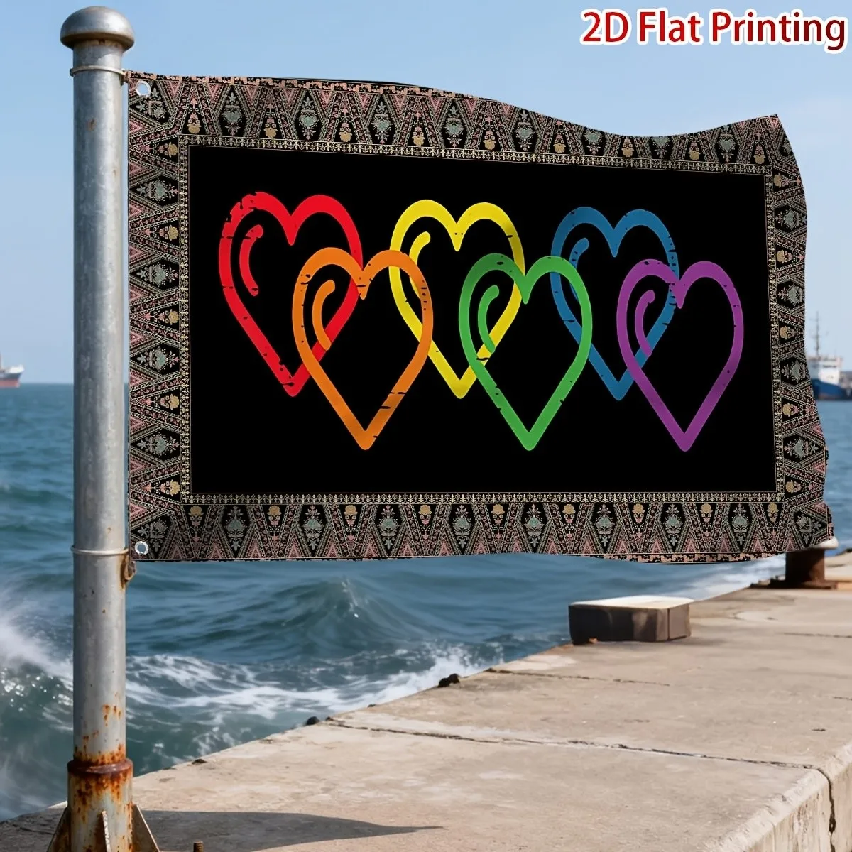 Gay Pride Month Heart Flag LGBTQ Ally 2D Flat Print Polyester Flag with Grommets for Outdoor Decor