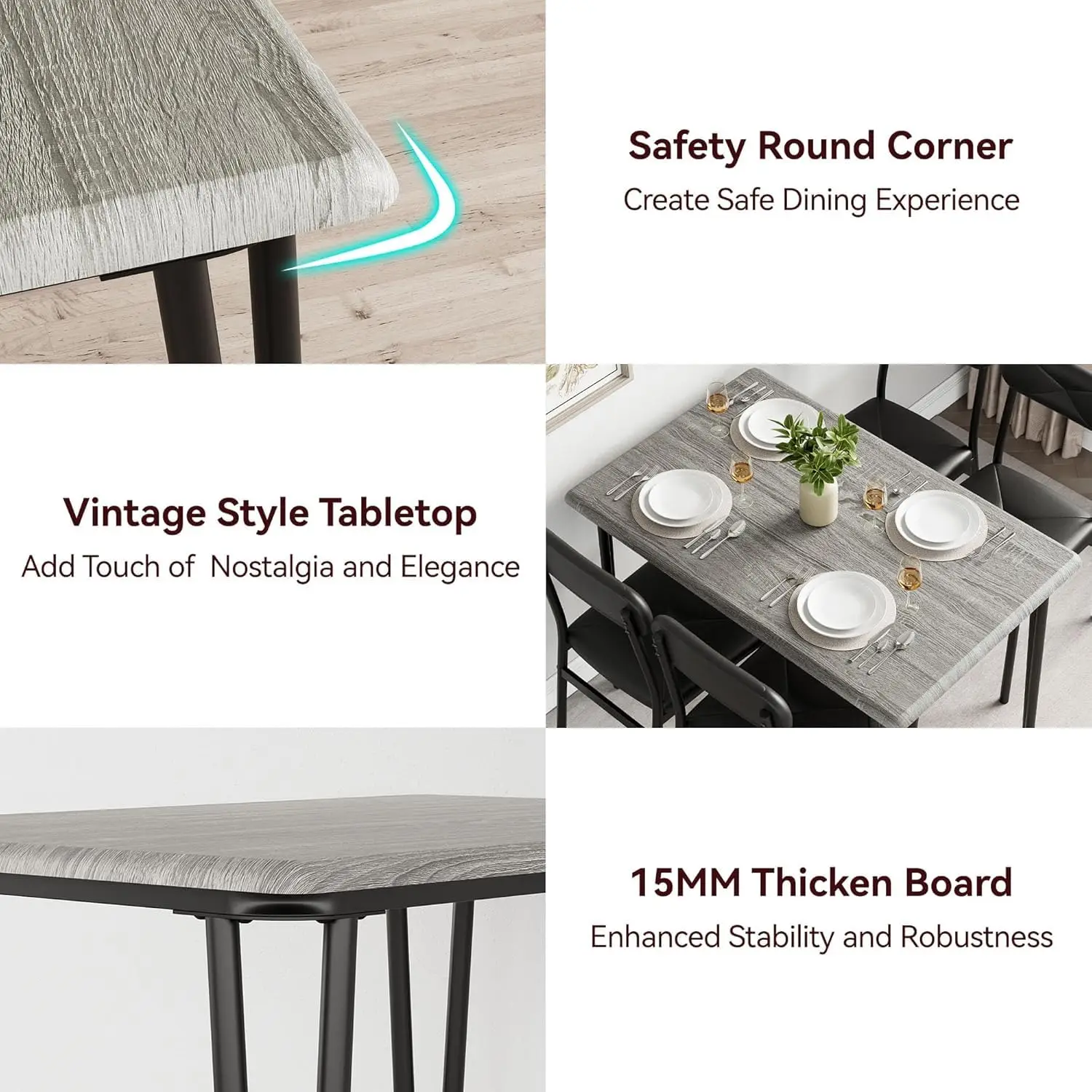 Juego de mesa de comedor para 2, mesa de cocina y sillas para 2 con sillas tapizadas, juego de mesa de comedor de 3 piezas, pestaña cuadrada para cena