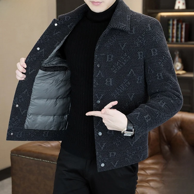 

Pierre Cardin Men's Premium Thiened ort down Jaet Autumn Winter Woolen Du Feather Warm Coat Casual Faion Outerwear