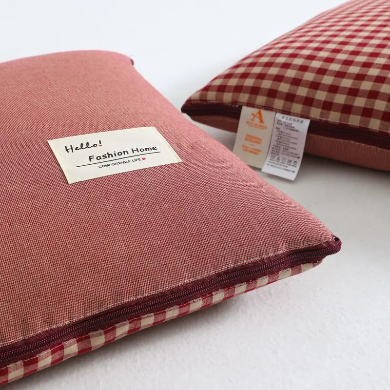 Camping Quilt Wearable Red Gingham Plaid 2-In-1 Soft Warm Portable Throw Blanket Pillow For Outdoor Hiking Travel Office Nap