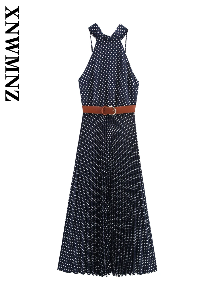 

XNWMNZ 2025 Summer Women Clothing Sexy club Shoulder Sleeveless Backless midi Dresses Fashion Party Lady Halter Simple Dress