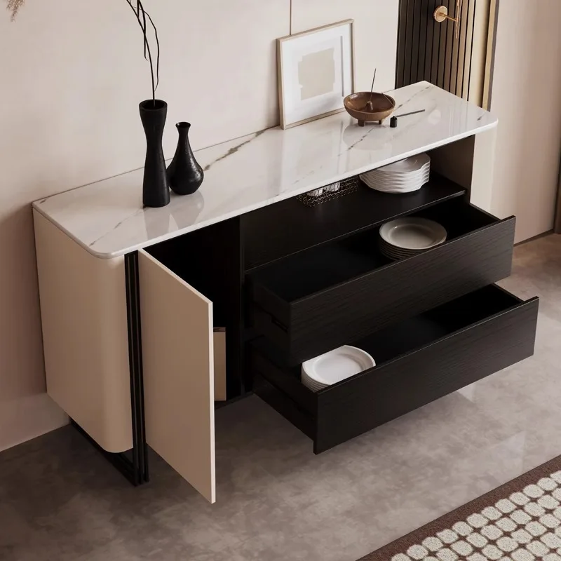 خزانة جانبية من الحجر الإيطالي الفائق البلوري، خزانة شرفة خشبية مدخنة بسيطة، خزانة حائط لغرفة الطعام وغرفة المعيشة #2