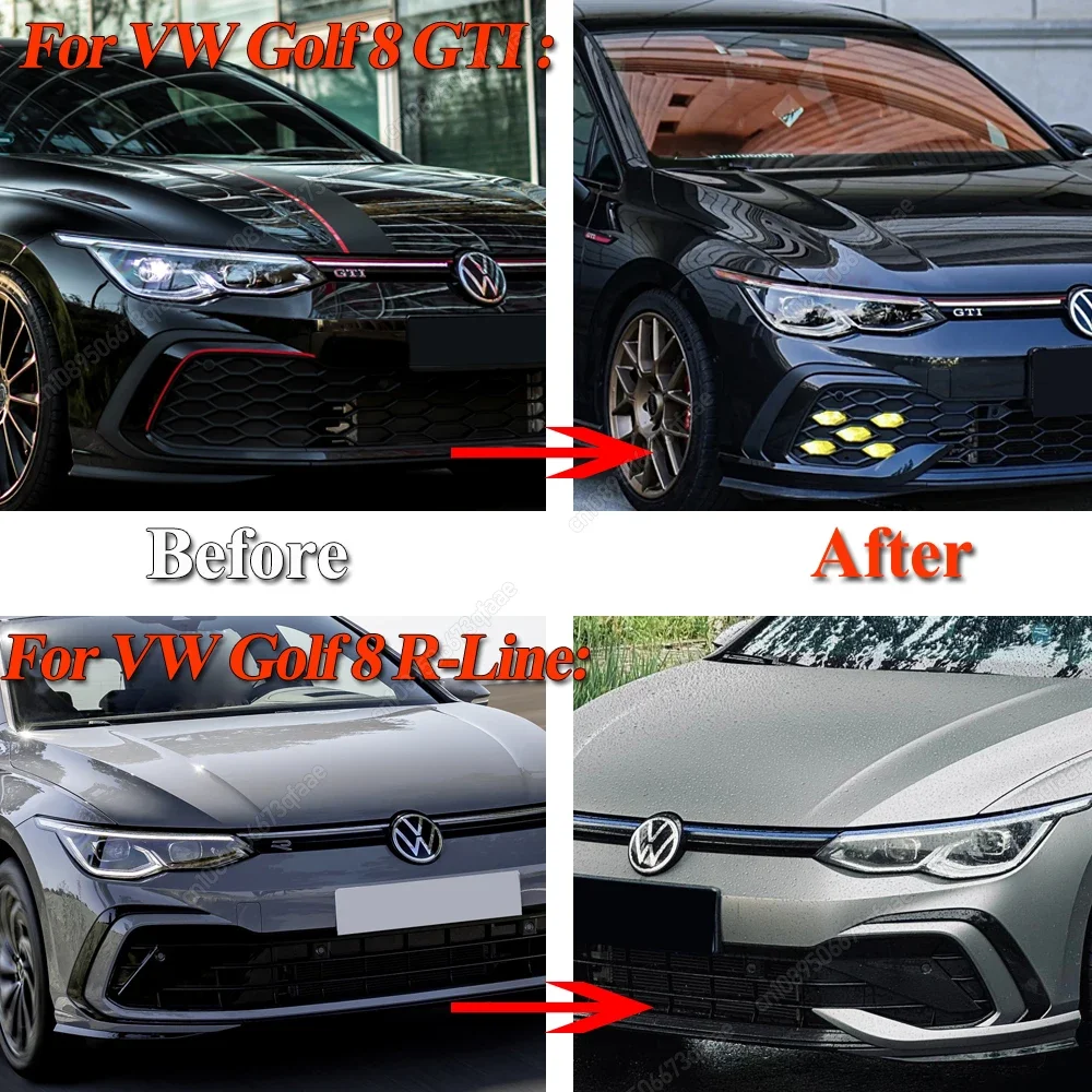 Black Front Bumper Side Splitter Spoiler Trim Fog Light Canard For VW Golf 8 MK8 GTI / R-Line 2020 2021 2022 2023 2024 Bodykits