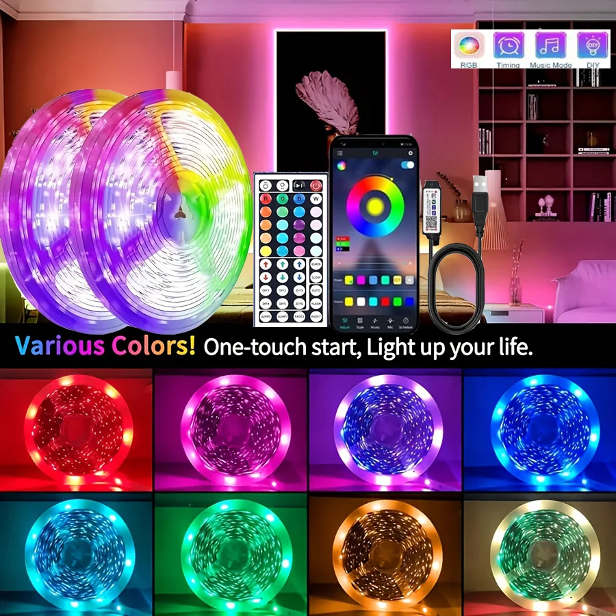 USB 5050 RGB LED Strip Light Bluetooth APP 44 Key IR Remote Timing 1-30M Flexible TV Backlight Tape Lamp For Bedroom Party Decor