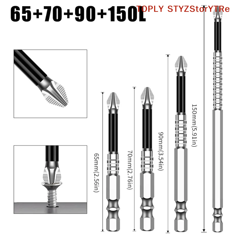 K5 Durable S2 Bit with Strong Magnet and High Hardness; 5A Black Non-Slip Cross Head Electric Drill Screwdriver Bit