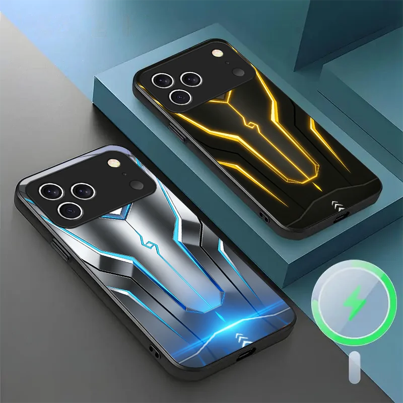 

For iPhone 17 Pro MAX Magnetic Glass Phone Case Dustproof Protective Cover Mech Technology Style