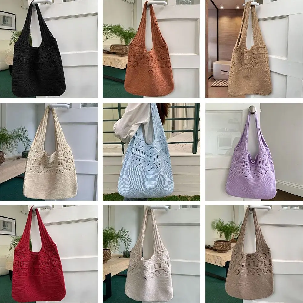 Grande capacidade oco compras Tote para mulheres, Bolsas de tricô, Crochet Bag, Bolsas de ombro