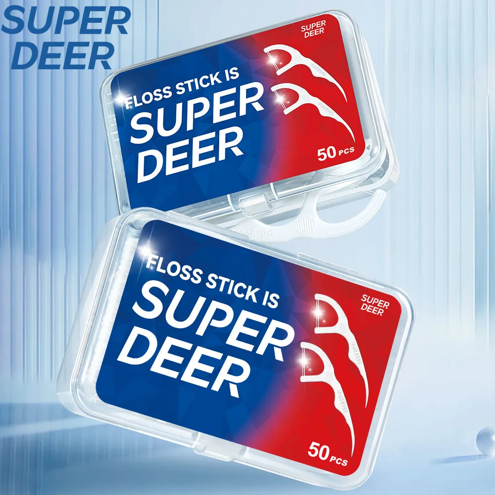 Super Deer Classic Twin Line Dental Floss Plastic Toothpicks-Disposable Cleaning between Teeth-Separate Box-Oral Care