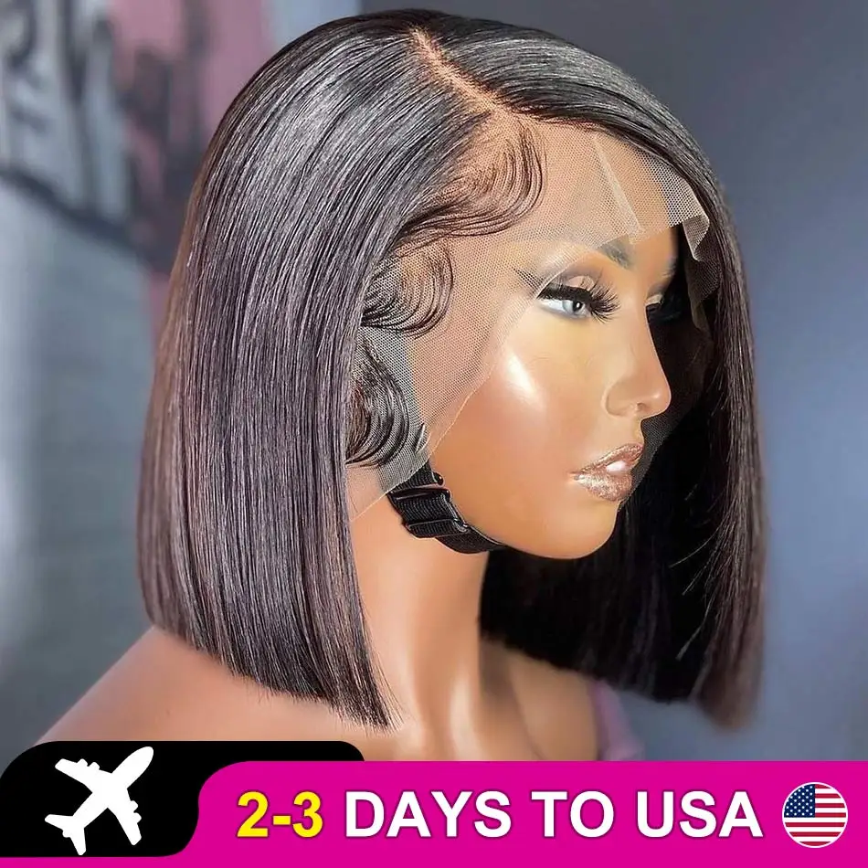 13x4 HD Lace Frontal Human Hair Short Bob Wigs 220% Bone Straight Lace Front Wig Virgin Pre Plucked Baby Hair For Women