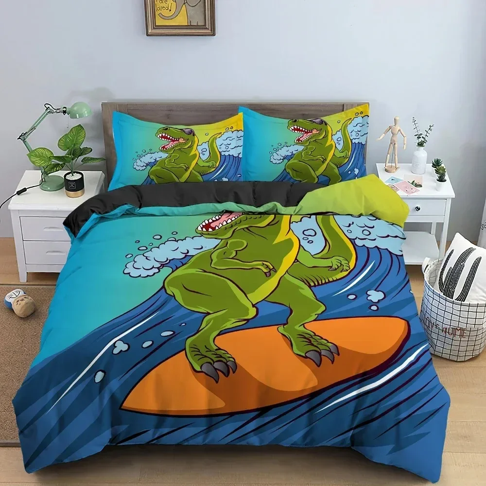 

Top Cartoon Dinosaur Bedding Set For Kid's Bedroom Decor Duvet Cover King Queen Full Size Bedclothes Pillowcase Bed Set