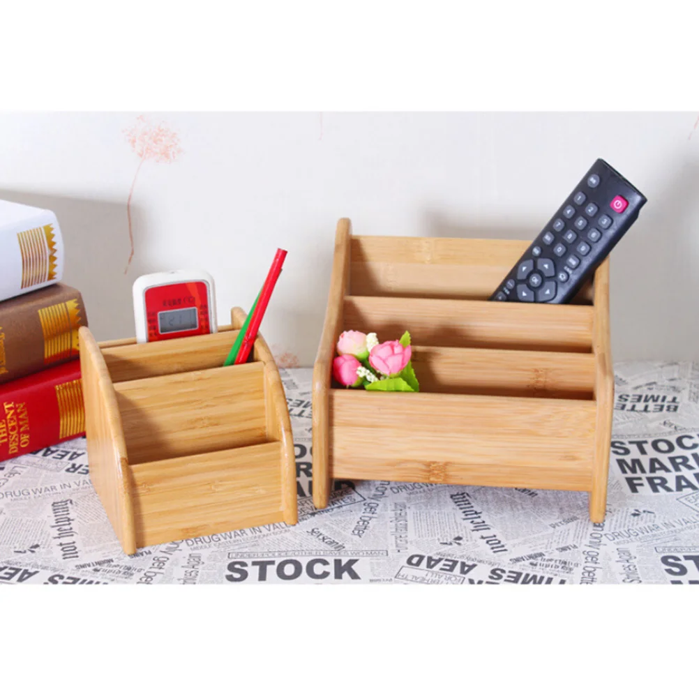 

Remote Control Storage Box Desk Holder Boxes Organizer Bamboo for Table