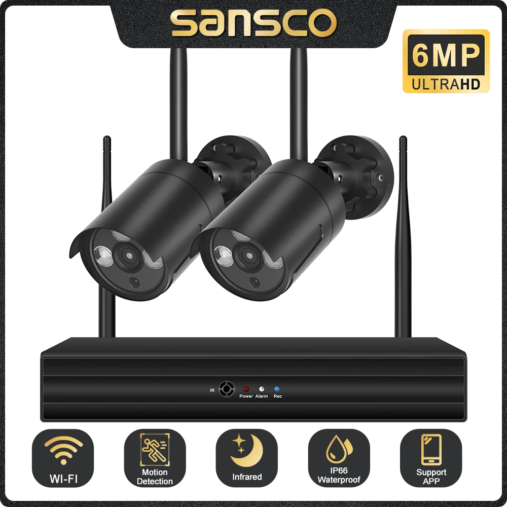 

SANSCO 6MP Wireless Security Cameras System with 4CH H.265 3K CCTV NVR & 6MP HD Outdoor IP Camera WiFi Video Surveillance Kit