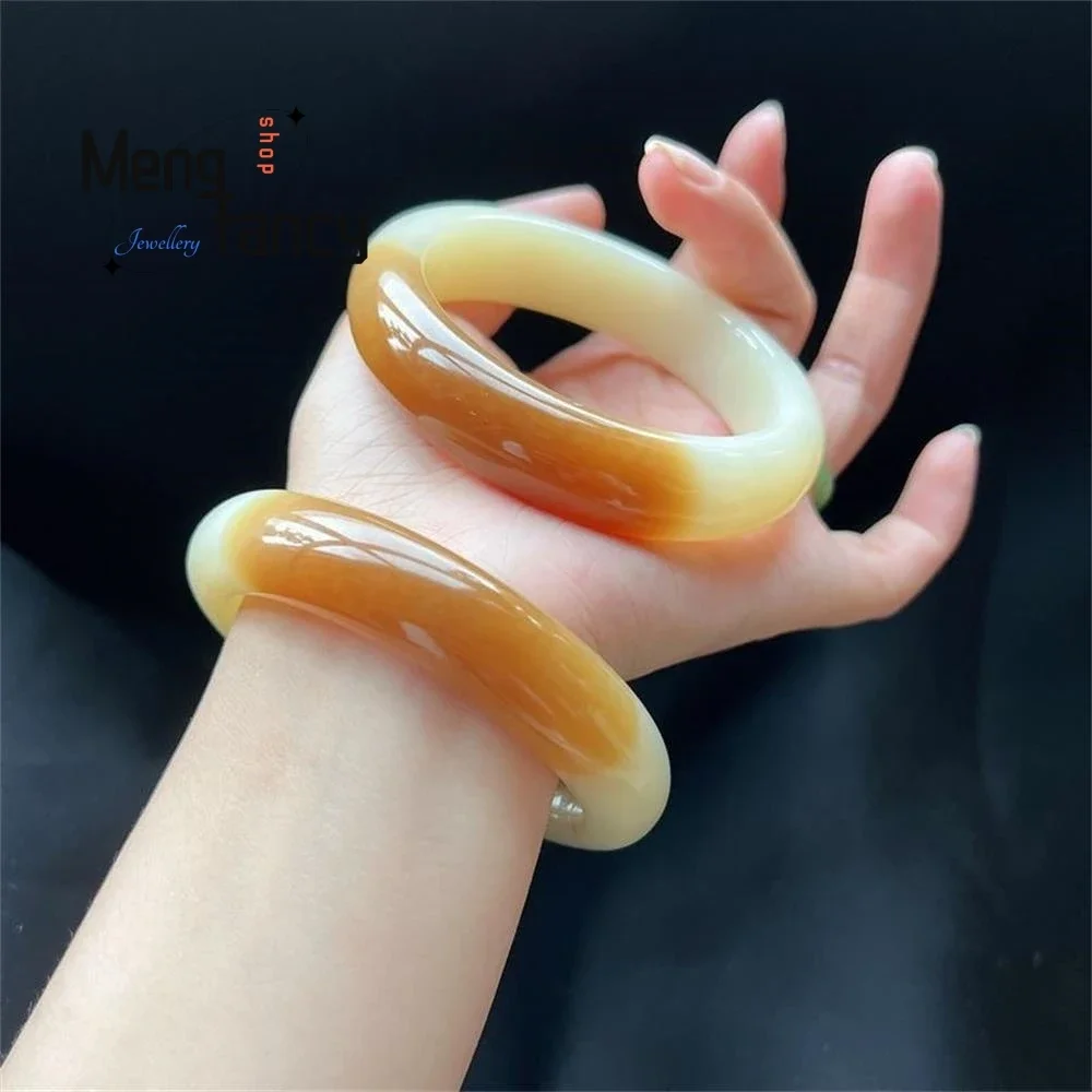 

Natural Hetian White Jade Sugar Material Playful Colour Seed Material Bangle Exquisite High-grade Luxury Jewelry Holiday Gifts