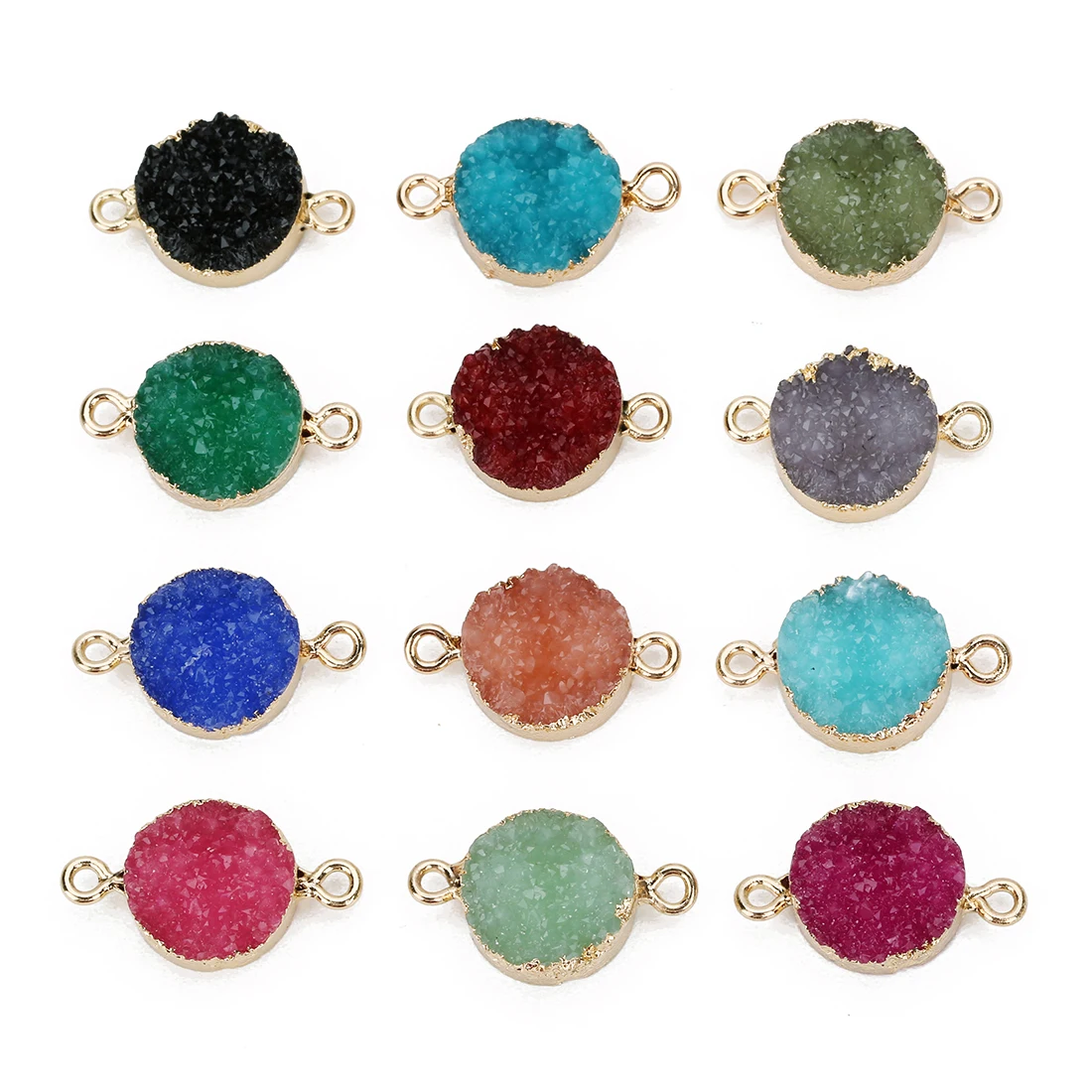 

5pcs Resin Imitation Crystal Cluster Stone Double Hole Pendant Connetor For Jewelry Making DIY Necklace Earrings Accessories