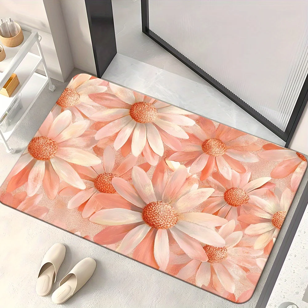 Alfombra de puerta con estampado Floral HD, alfombra antideslizante de microfibra de poliéster, absorbente, lavable a máquina, para dormitorio, sala de estar, entrada, 1 ud.