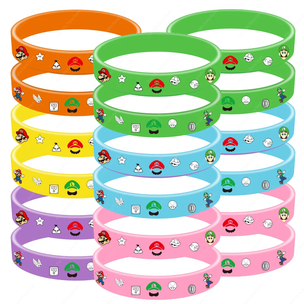 

12pcs New Super Mario Bros Bracelets Party Favors Mario Rubber Wristband for Kids Gifts Bag Fillers Stuffer School Rewards Prize