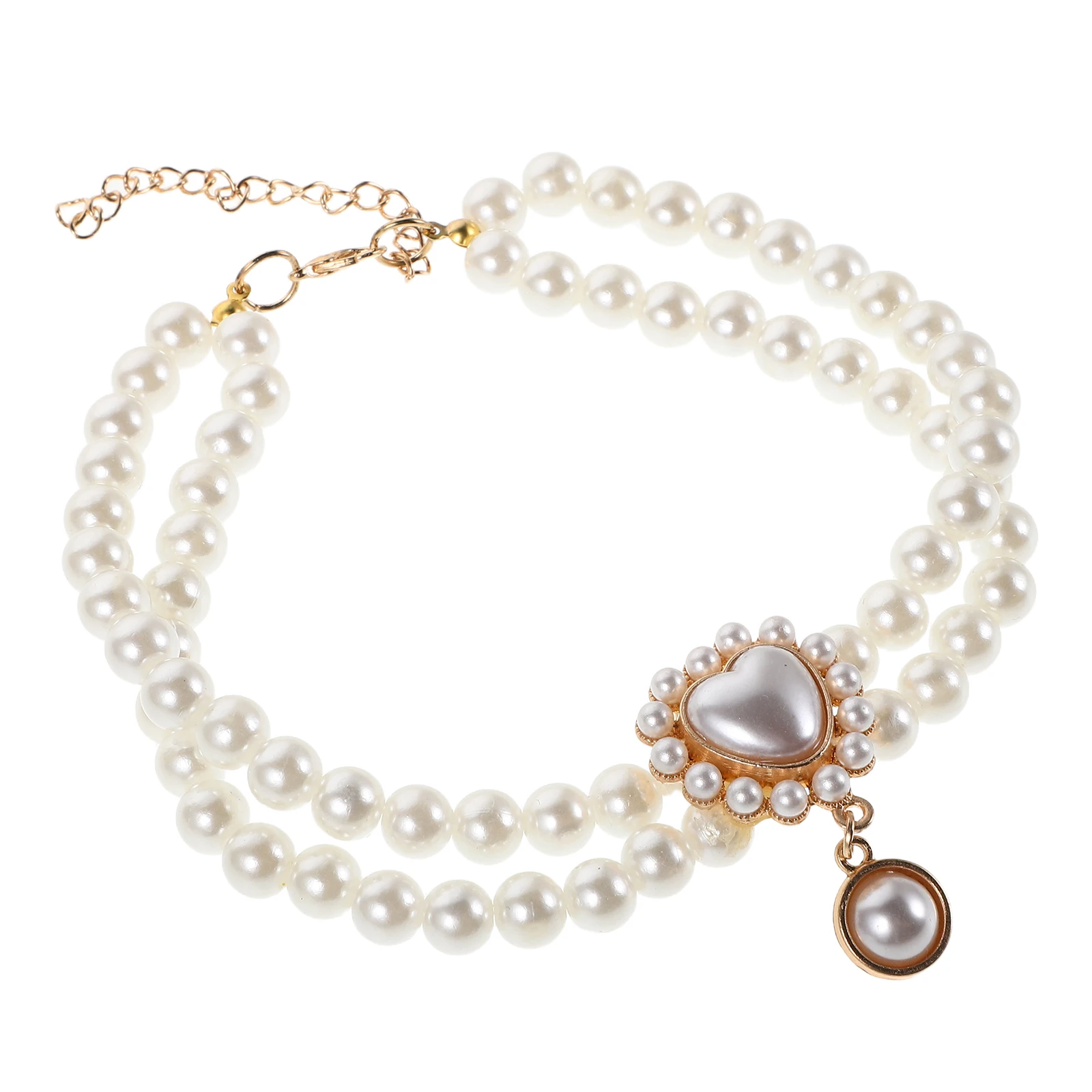 

Double Layer Pet Necklace Faux Pearl Heart Pendant Adjustable Collar Female Dog Cat Bridal Wedding Party Graduation Ceremonial