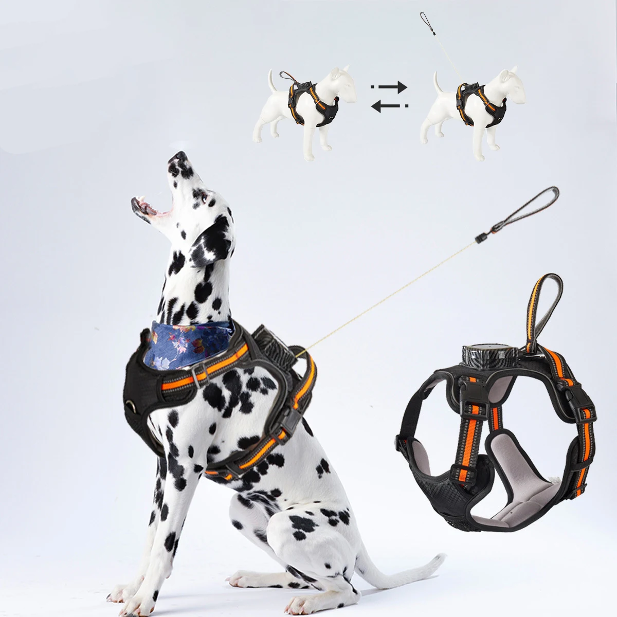 

Anti-Pull Dog Harnesses with Retractable Leash Reflective Vests Breathable Memory Foam Padding Adjustable for Small/ Large Dogs