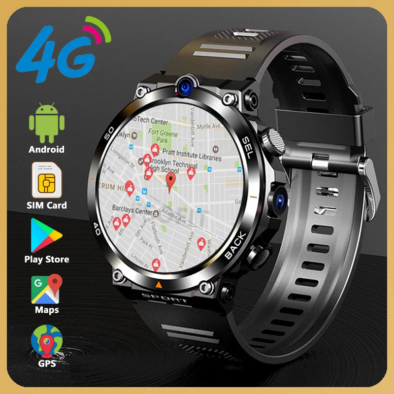 1.39-inch 4G Android Smart Watch With SIM Card Cameras Smartwatch Support Google Play Maps Face Unlock Bluetooth GPS WIFI Call