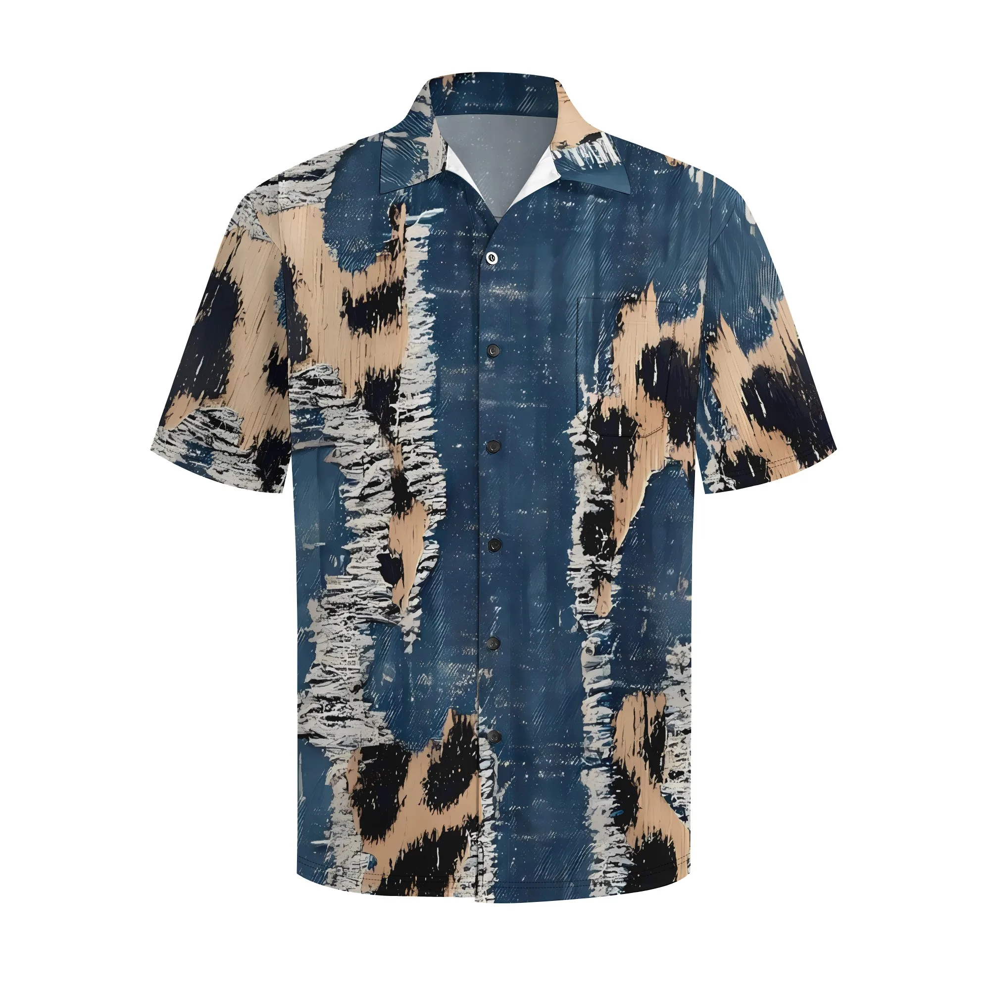 YEAE Blue Green Gradient Geometric Print Shirt for Men Summer Casual Short Sleeve Top