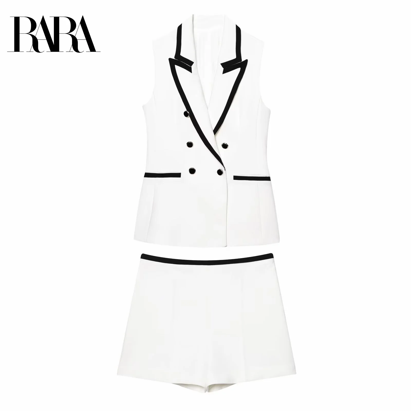 

RARA2025 Новый летний женский повседневный модный жилет без рукавов с контрастной цветной отделкой и шортами