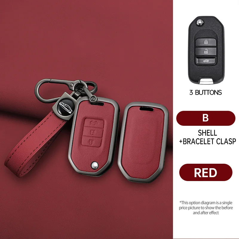 

Car Alloy Leather Key Case Cover For Honda Civic Accord City Odyssey CR-V XR-V HR-V Vezel Jade Jazz Crider Protec Accessories