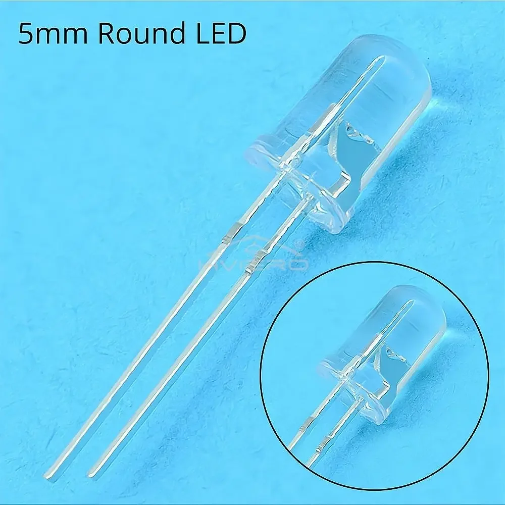 100X F5 5mm Round White Red Green Blue Yellow Pink Water Clear Diode Led Super Bright Ligte Emitting Diodes 6000-6500k Lamp Bulb