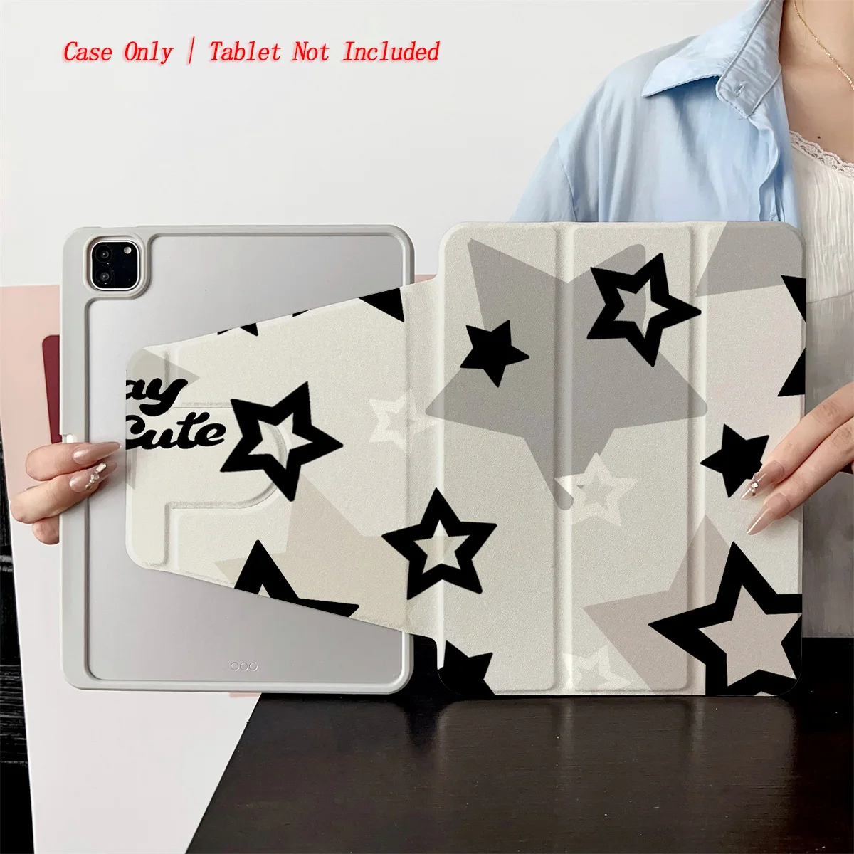 

Black & White Stars Pattern iPad Case - 360° Rotatable Foldable Cover for Apple iPad Pro/Air/Mini