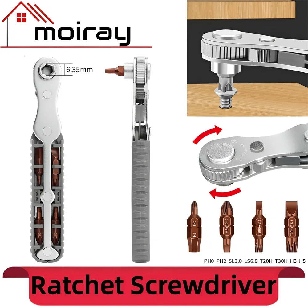 Mini Ratchet Wrench 1/4 Inch Hex Bidirectional Control Double-ended Screwdriver Drill Bit Tool Socket Wrench Replaceable Bits