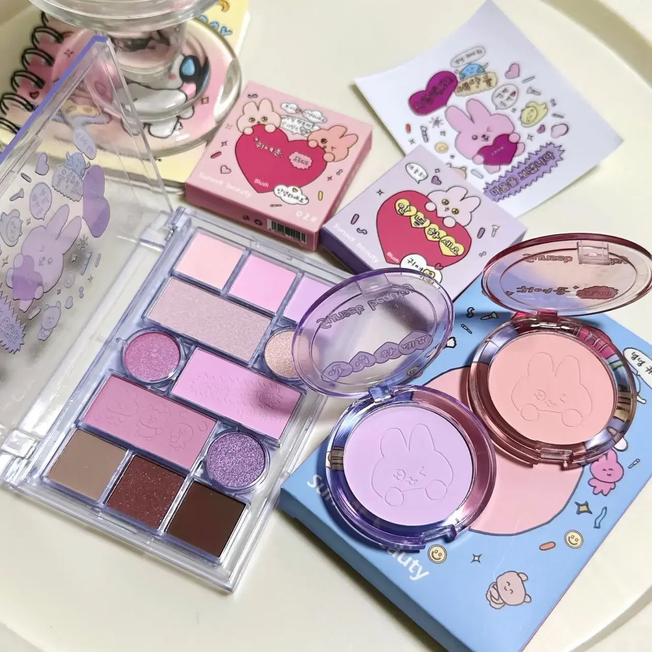 Paleta de Sombra Roxa Heallor Taro, Blusher De Pêssego, Maquiagem Fosco Perolada, Brilho Alto, Sombra Expansível, Coelho Bonito, Coreano