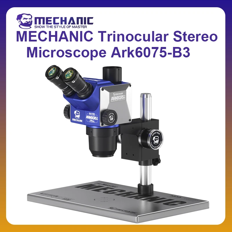 MECHANIC OFFICIAL Ark6075 B3&TSD 0.6-7.5Continuous HD Zoom Tri-lens Stereo Adjustable Semi-Achromatic Mobile Phone Repair Tool
