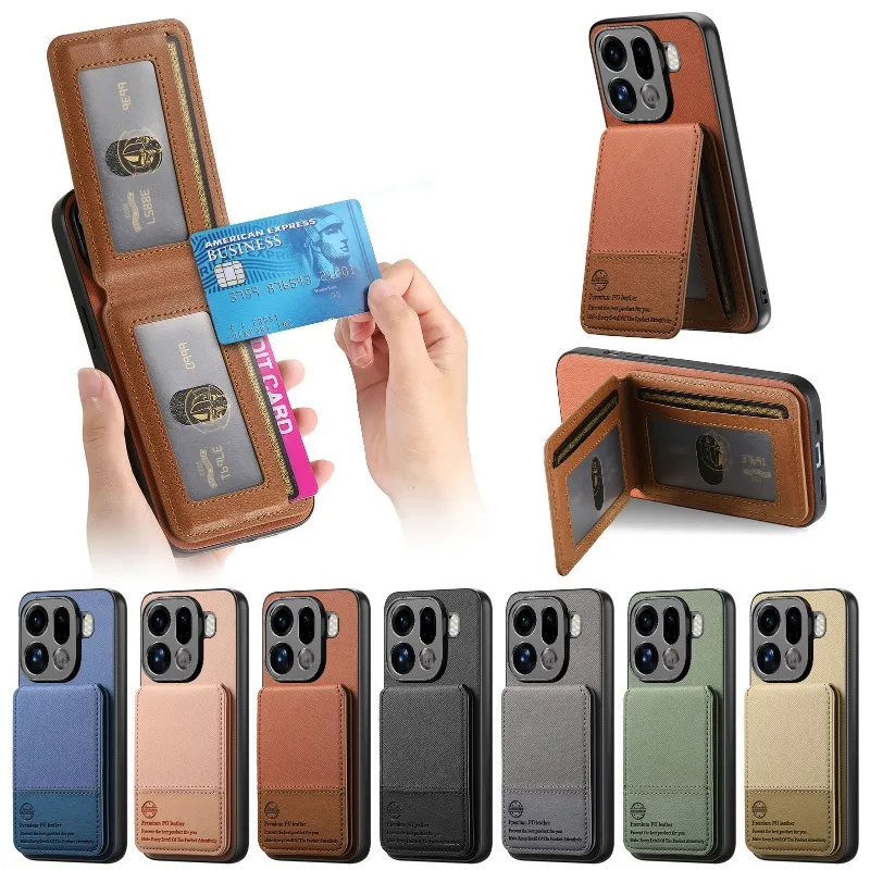 محفظة الوجه فتحة للبطاقات حامل حامل الحال بالنسبة ممن لهم البحث X9 برو بولي Leather الجلود المغناطيسي للصدمات قوس غطاء ل Find X 9 X9Pro #2