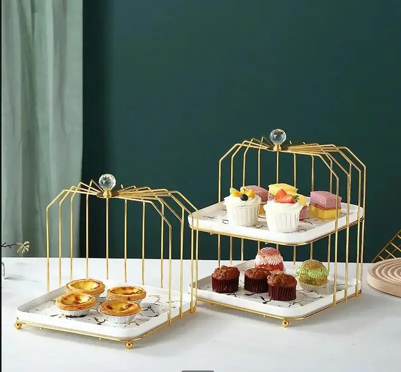 1/2 Layer Cake Rack Metal Ceramic Plate Afternoon Tea Party Dessert Display Nordic Home Decoration Tools