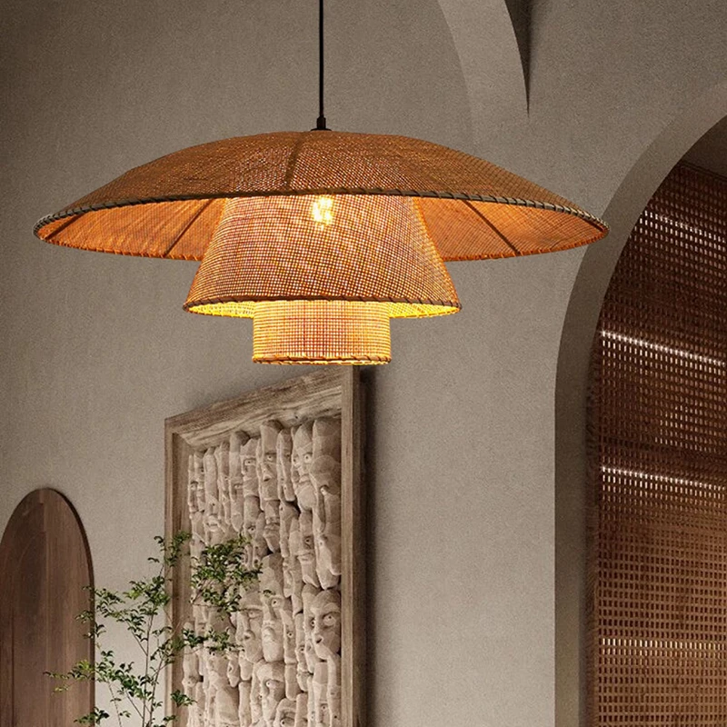 

Vintage Rattan Pendant Lamp Hand-woven Inn Chandelier for Restaurant Living Room hotel Lobby Southeast Asia Rattan Lamp